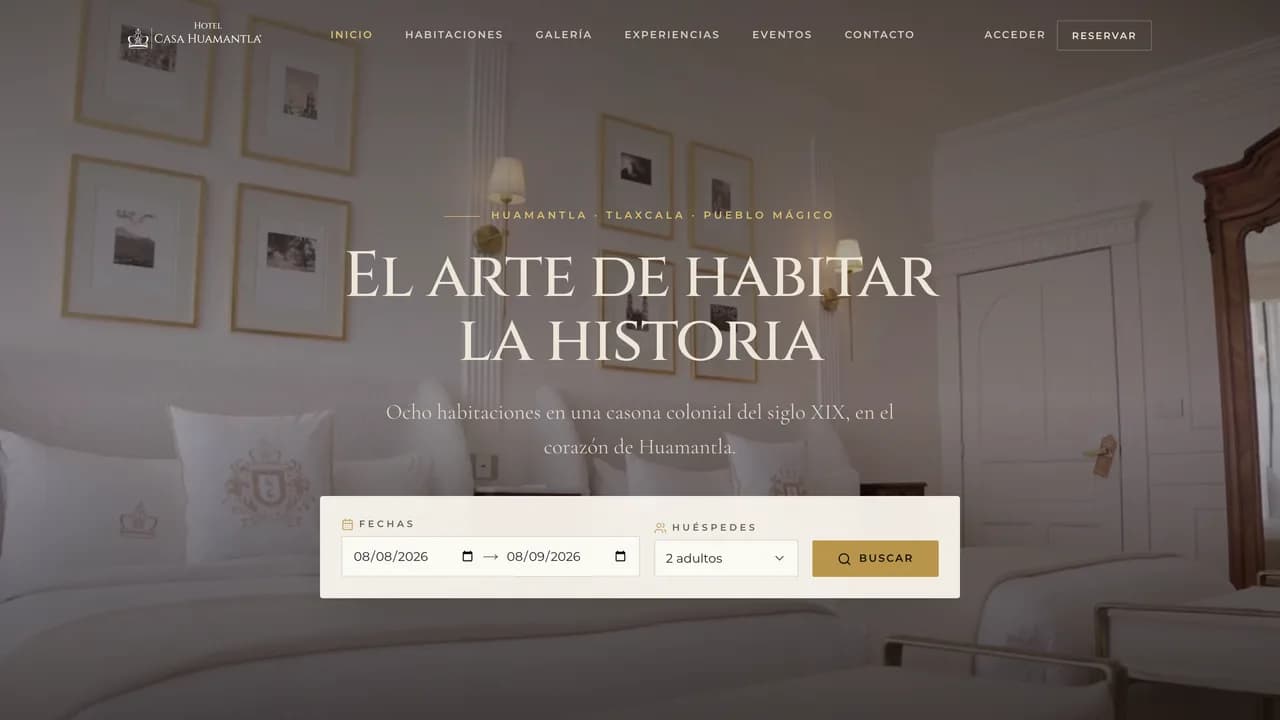 Portada del hotel boutique Casa Huamantla, en Tlaxcala.
