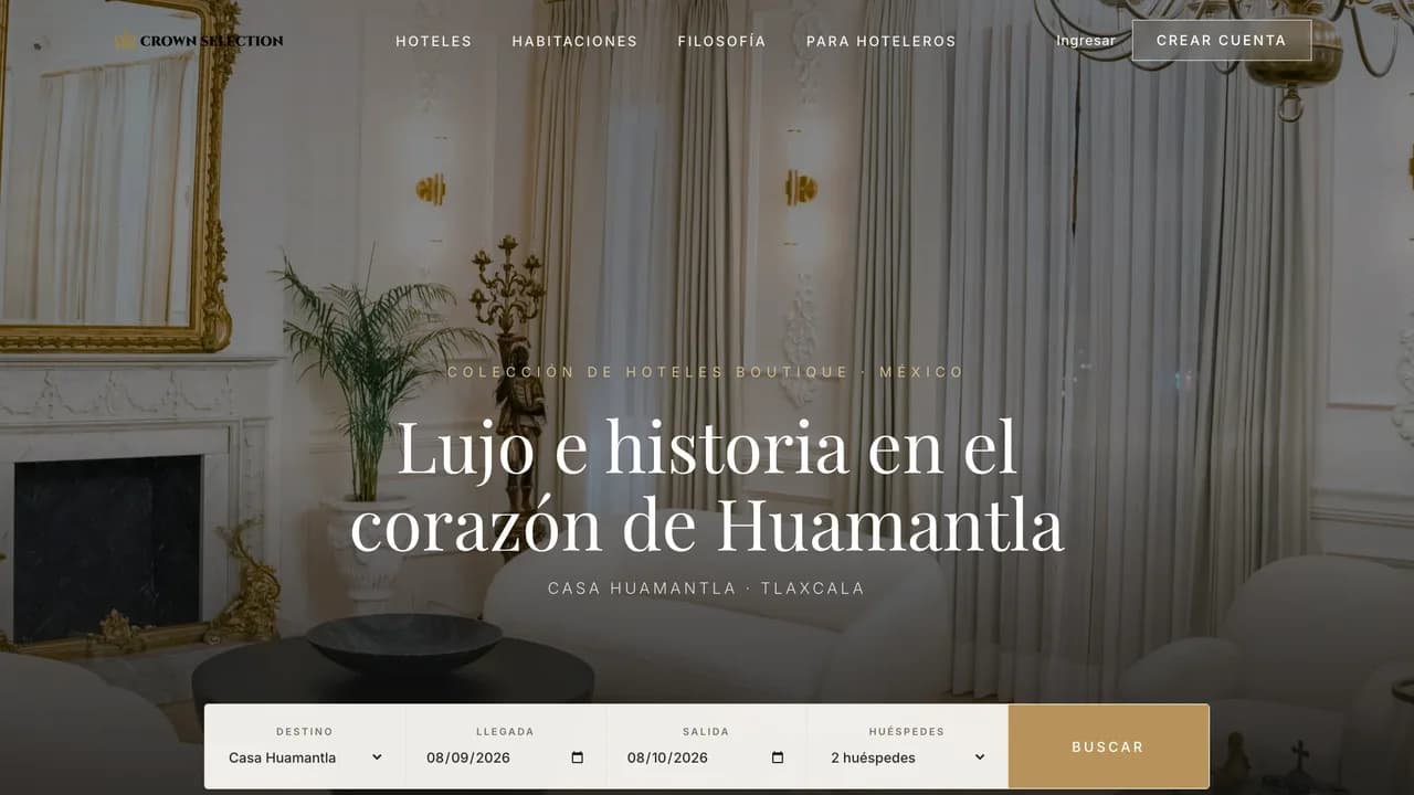 Portada de Crown Selection, plataforma de reservaciones para hoteles boutique de lujo.
